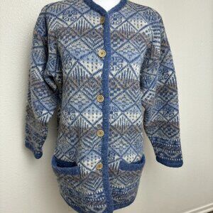 Saga  Norwegian  Wool  Long Cardigan Sweater Buttons Size 6